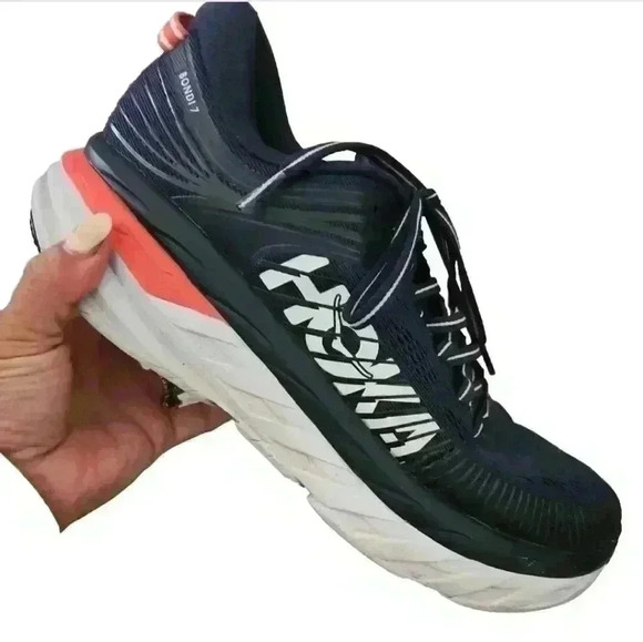 Hoka One One Bondi 7 Womens Running Shoes in Black Iris/Ballad Blue 9 - Picture 6 of 13